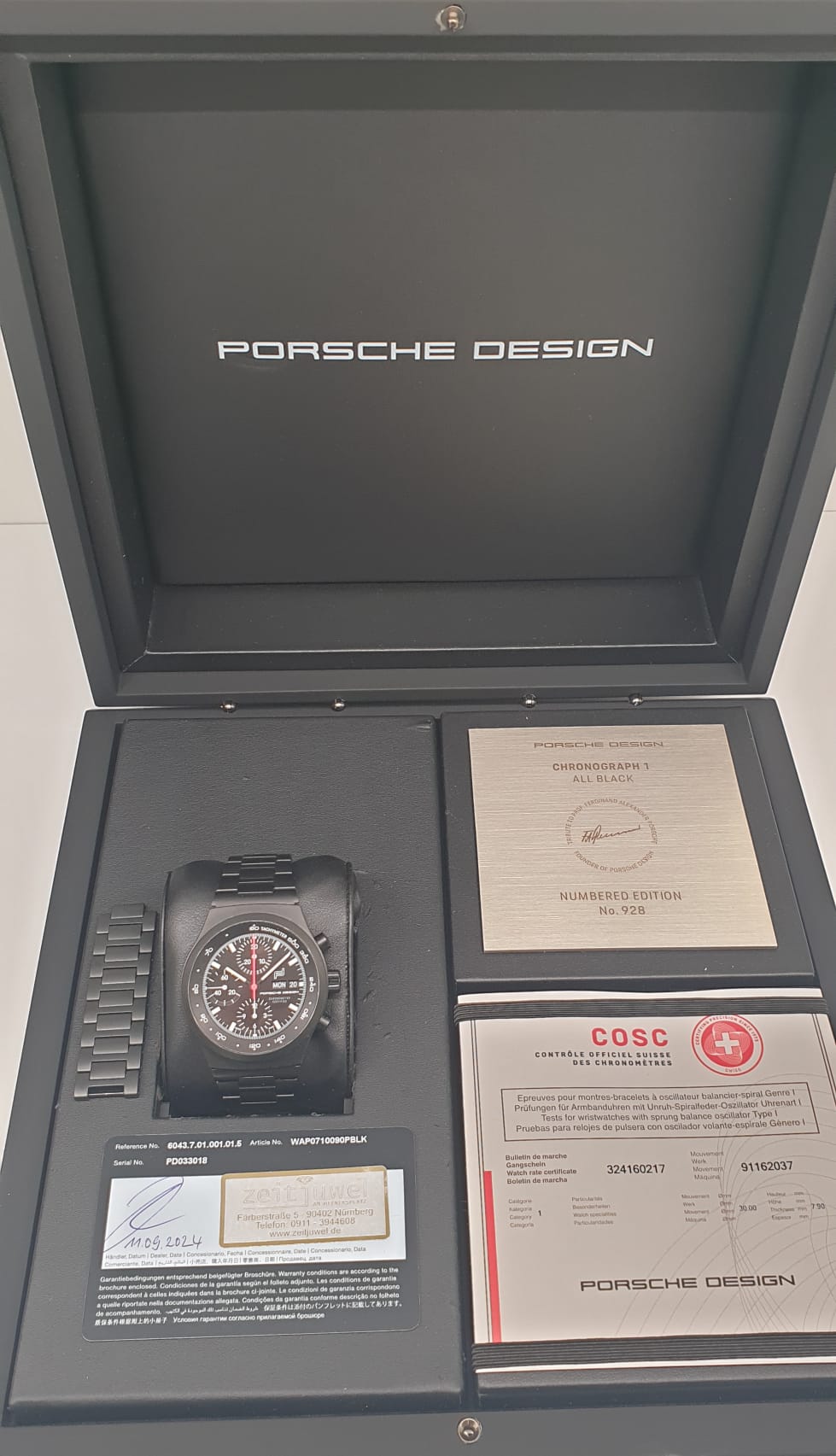 Porsche Design Timepieces Chronograph1-All Black Numbered Edition WAP071009 PBLK